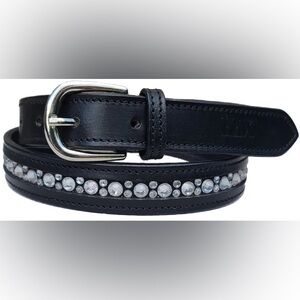 NEW! Black leather crystal glam equestrian belt - size 4